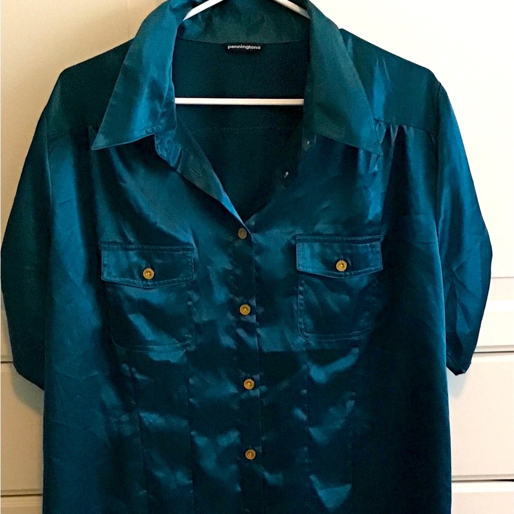 Teal Blue Sateen Blouse